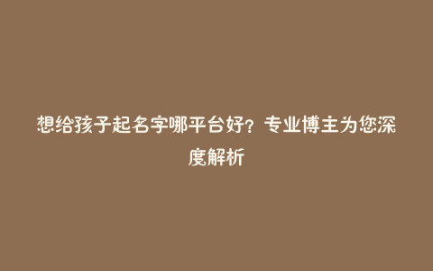 想给孩子起名字哪平台好?专业博主为您深度解析