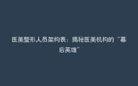 医美整形人员架构表:揭秘医美机构的“幕后英雄”